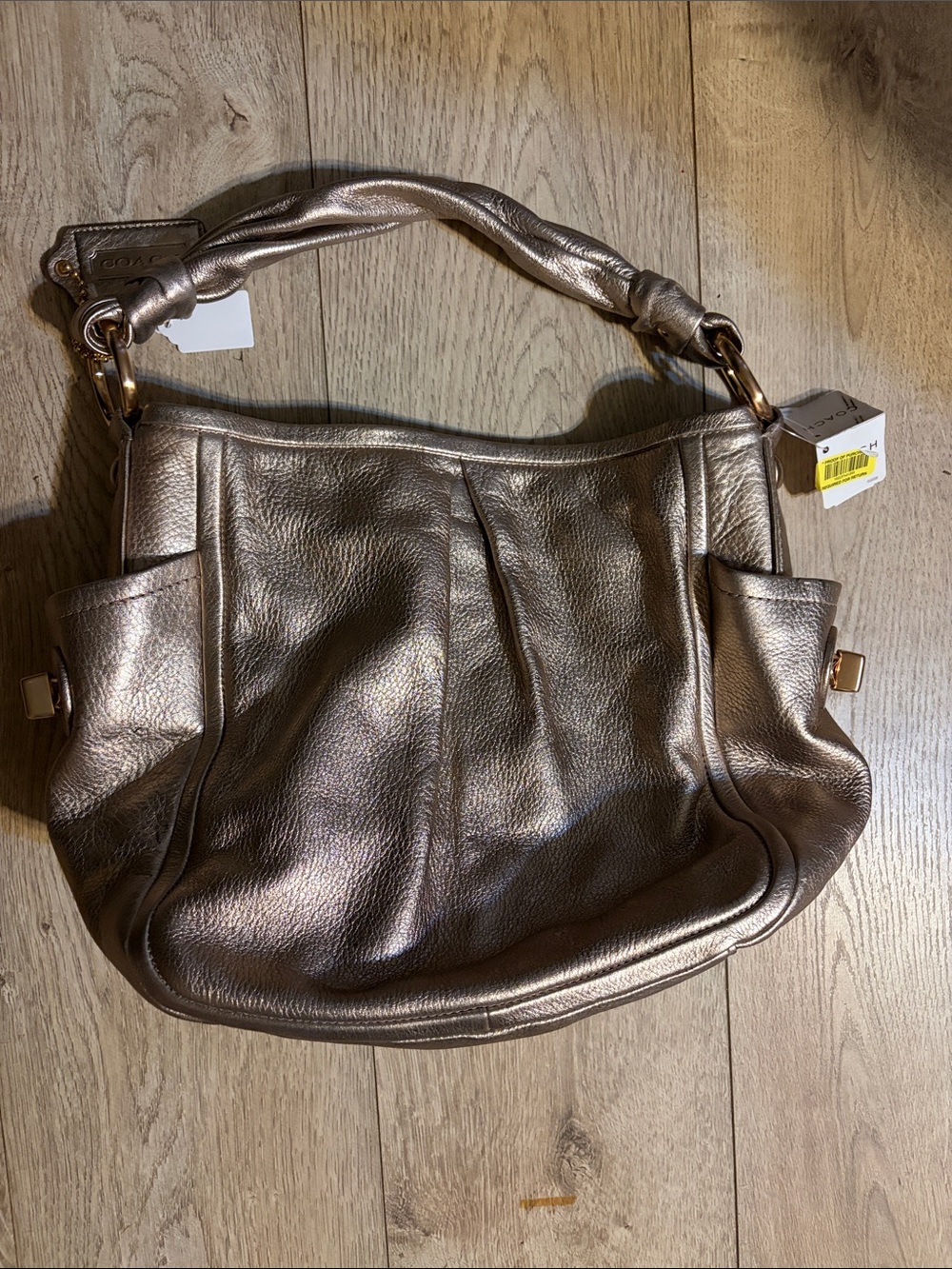 Coach Metallic Rose Gold Leather Shoulder Bag